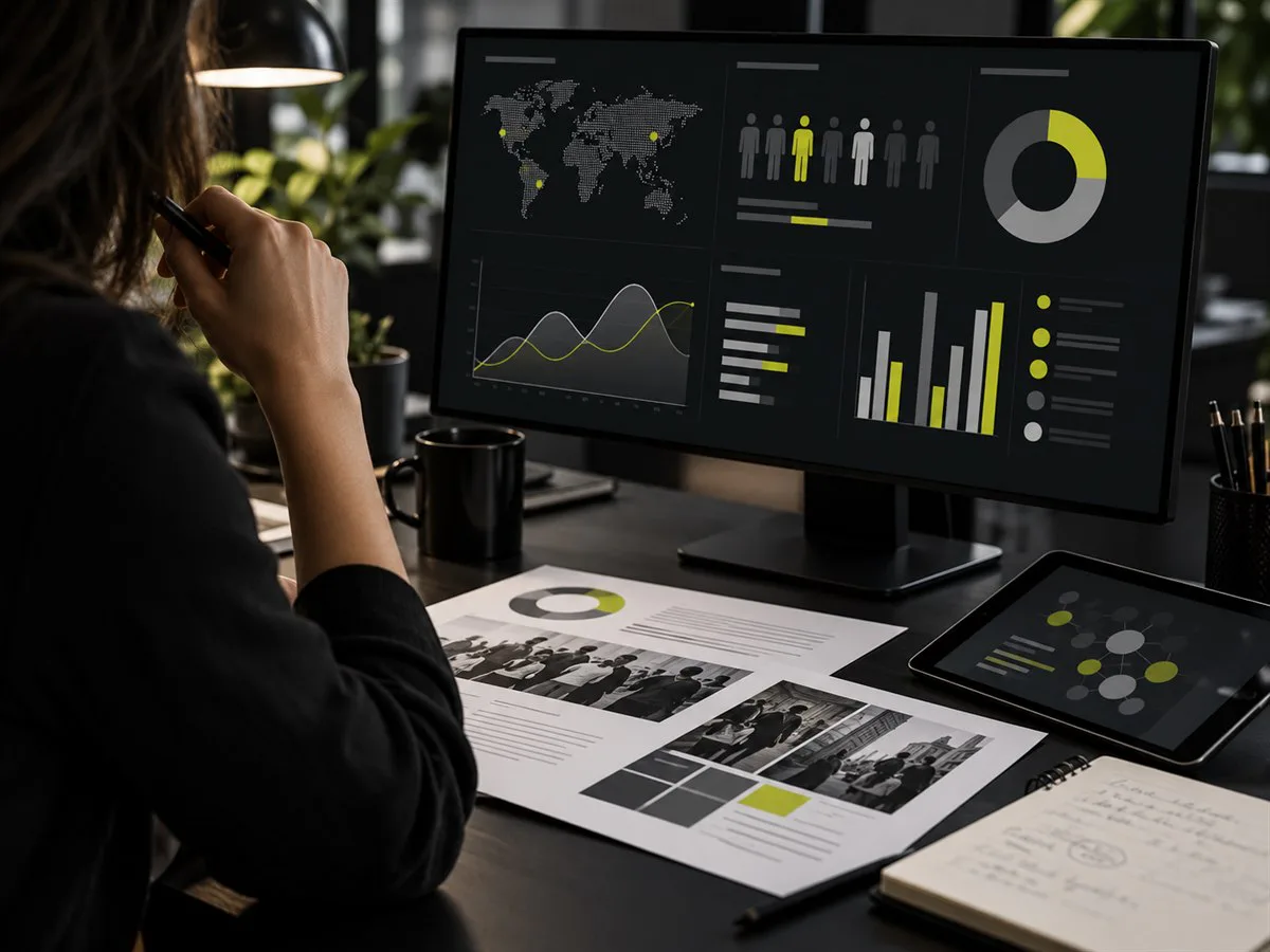 Agency strategist reviewing audience research and campaign analytics