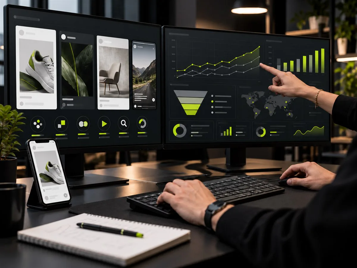 Campaign team monitoring live creative placements and performance data
