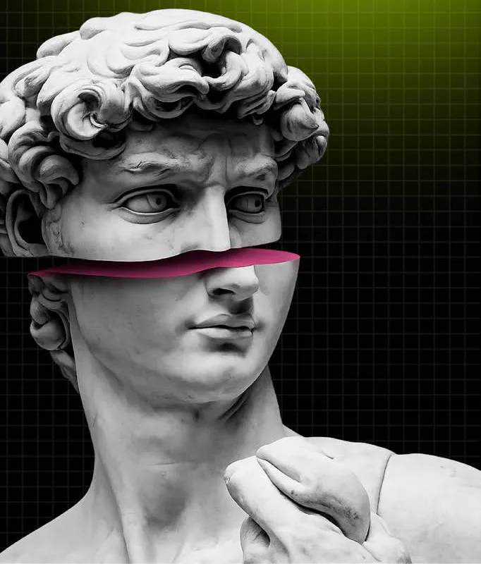 Statue of David, sliced — the catalogue's 'Designed to Win Markets' visual